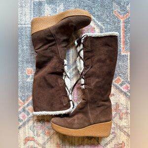 MICHAEL Michael Kors brown suede shearling lace up boots EUC